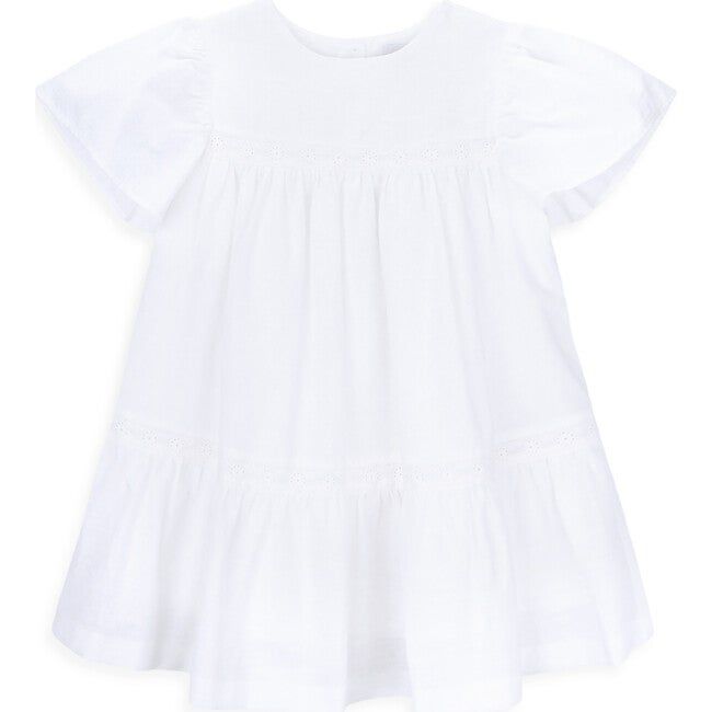 Florence dress in cotton, inner lining, round neck, short ruffled sleeves, back opening with mother of pearl buttons. Made in Portugal. | Knot | Florence Round Neck Short Ruffled Sleeve Dress, Pearl (White, Size 5Y) | Maisonette collects the best children’s products from around the world (unlike Zulily, Etsy, The Tot, Farfetch Kids, Childrensalon, Crate and Kids, Kohls, Wayfair, Buy Buy Baby, Nordstroms, Mini Boden, J.Crew Factory, or PotteryBarn Kids), creating a curated shopping experience for Short Sleeve Cotton Dress With Ruffles, Cotton Ruffle Sleeve Dresses For Daywear, Elegant Cotton Dress With Ruffle Sleeves, Cotton Dresses With Ruffle Hem And Flutter Sleeves, Cotton Dresses With Lace Trim And Ruffle Sleeve, Cotton Dress With Lace Trim And Ruffle Sleeves, Cotton Puff Sleeve Dress With Ruffles, Cotton Puff Sleeve Dress With Smocked Back, Classic Short Sleeve Dresses With Ruffles