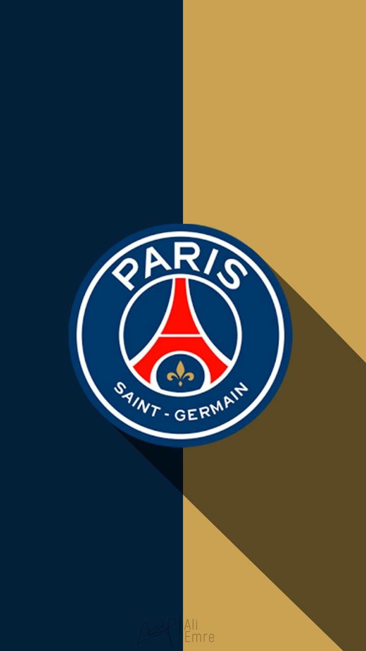 the paris saint - germain logo is shown in blue, yellow and brown colors with a long shadow