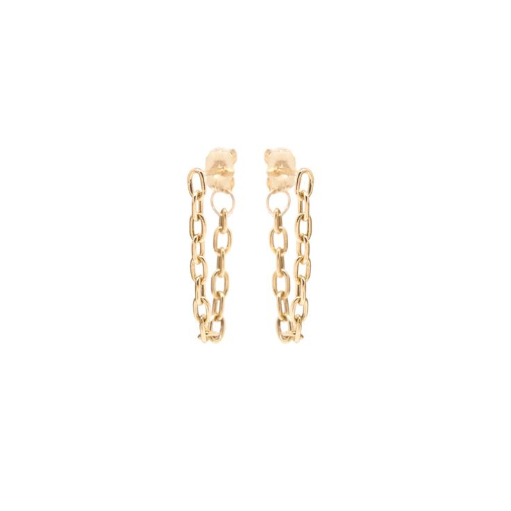 14k gold small square hollow oval link chain earrings that connect behind the ear SPECIFICS• total chain link drop approx. 19mm, chain is approx. 2mm wide• sold as pair or single• available in yellow gold only Chain Hoop Earrings, Zoe Chicco, Latest Jewellery, Bezel Diamond, Ring Size Guide, Chain Earrings, Huggies Earrings, 14kt Gold, Earring Backs