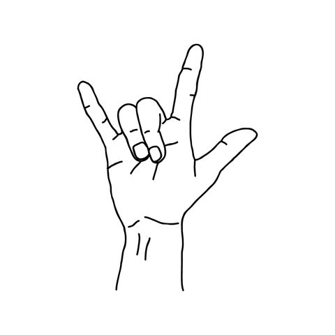 a black and white drawing of a hand making the v sign with it's fingers