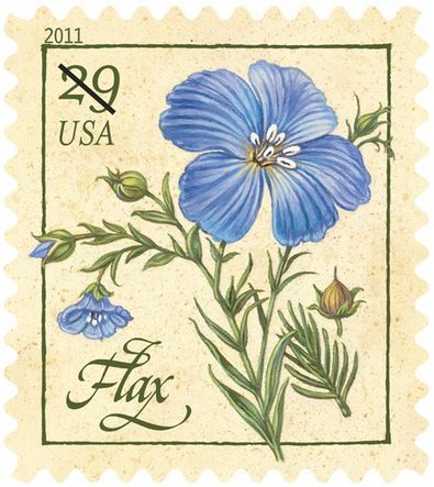 a postage stamp with blue flowers and the word usa on it's front side