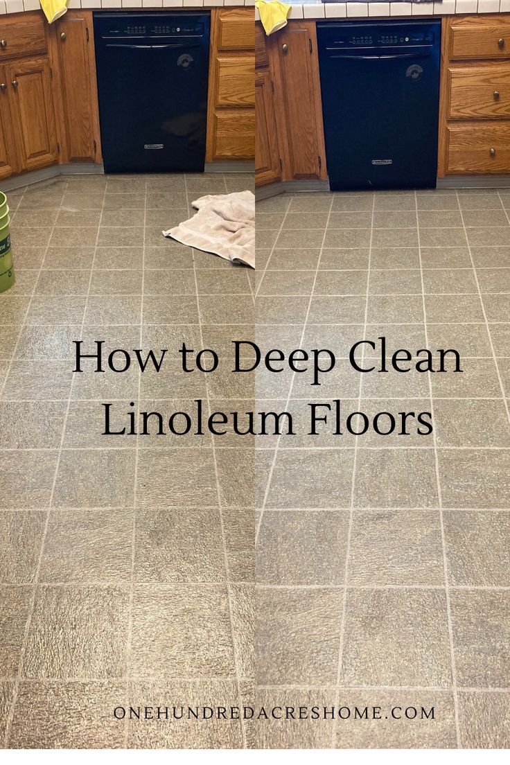 a kitchen floor with the words how to deep clean linoleum floors on it