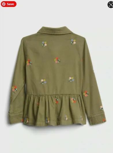 GAP BABY GIRL TINYFLORAL PEPLUM JACKET NWT 5T | eBay Cute Cotton Outerwear With Buttons, Cute Cotton Outerwear With Button Closure, Cute Fall Outerwear With Buttons, Cute Cotton Button-up Outerwear, Spring Buttoned Tops From Gap, Fall Collared Outerwear With Floral Embroidery, Spring Gap Tops With Buttons, Cute Fall Tops With Pockets, Cute Green Fall Outerwear