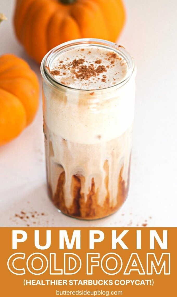 pumpkin cold foam in a mason jar with cinnamon on top