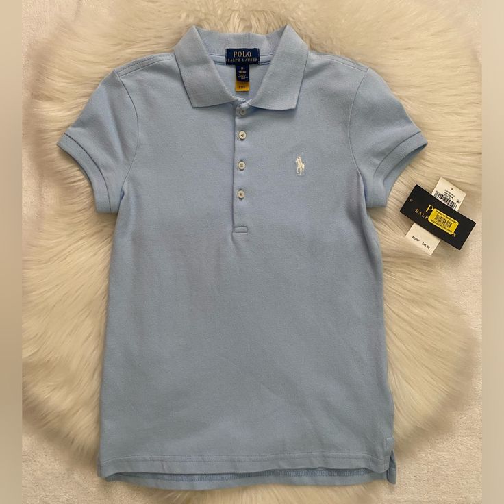 Polo Ralph Lauren Shirt Size: M (8-10) Brand New With Tags! Fitted Light Blue Short Sleeve Polo Shirt, Fitted Light Blue Casual Polo Shirt, Light Blue Cotton Polo Shirt For Spring, Spring Light Blue Cotton Polo Shirt, Fitted Blue Polo Shirt For Spring, Classic Fitted Blue T-shirt, Pretty Shoes Sneakers, Ralph Lauren Blue, Pretty Shoes