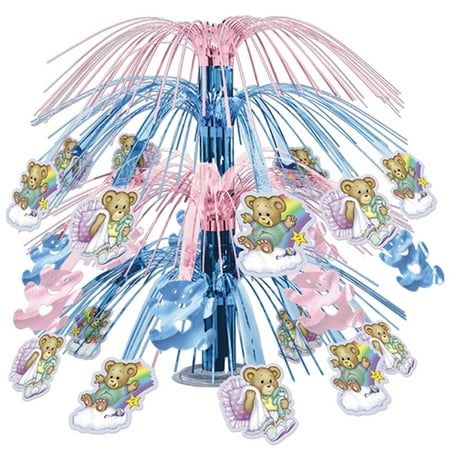 a blue and pink tree with teddy bears on it's branches in front of a white background