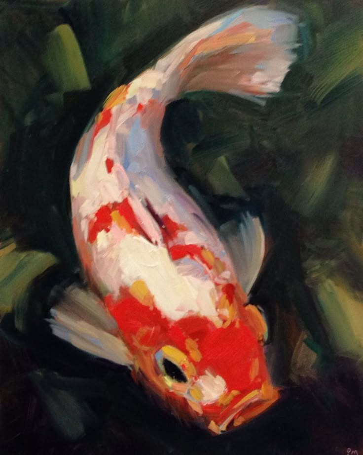 an oil painting of a koi fish