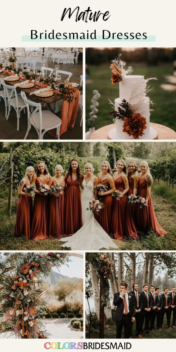 a collage of photos with different bridesmaid dresses and groomsmid outfits