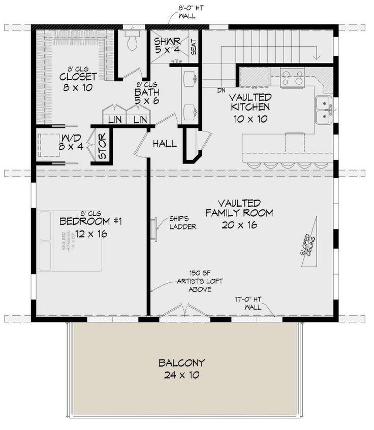 the floor plan for a two story house with an attached bathroom and living room area