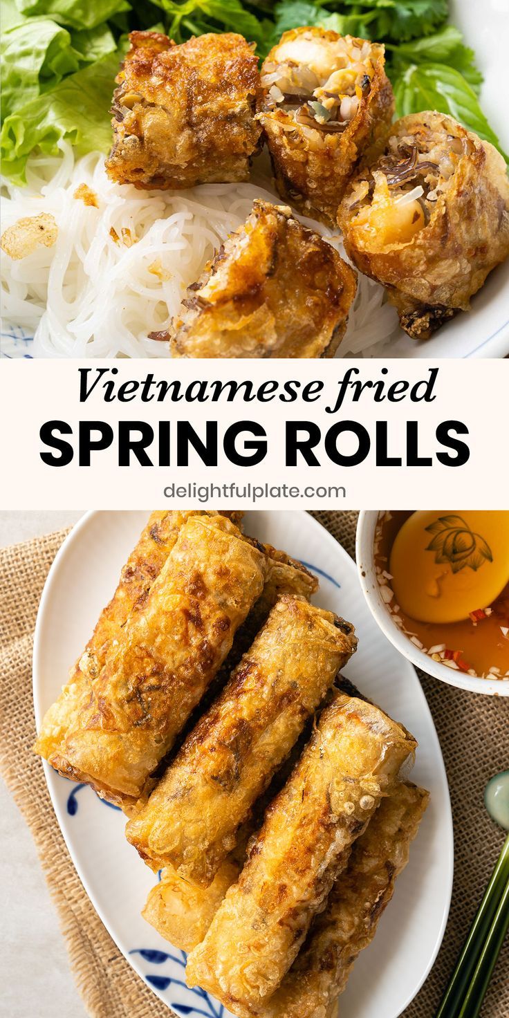 a plate of Vietnamese fried spring rolls Vietnamese Fried Spring Rolls, Authentic Asian Dishes, Vietnamese Rolls, Easy Vietnamese Recipes, Pork Spring Rolls, Fried Spring Rolls, Vietnamese Spring Rolls, Fresh Spring Rolls, Rice Paper Rolls