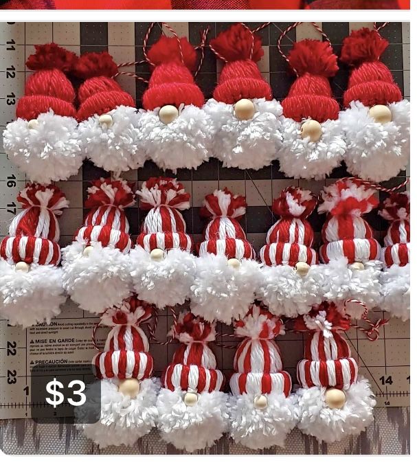 red and white christmas ornaments are on display for $ 3 each or $ 4 99