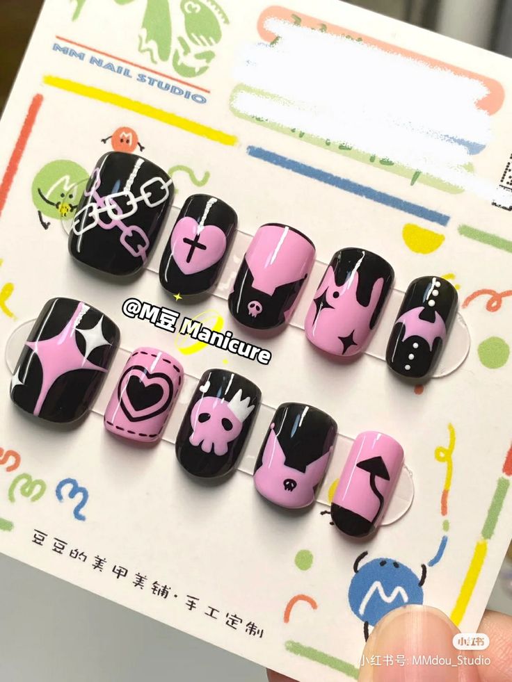 Nail Kuromi, Kuromi Nail Art, Kuromi Nails, Rave Nails, Business Nails, Fake Nails Designs, Asian Nails, Punk Nails, Hard Nails