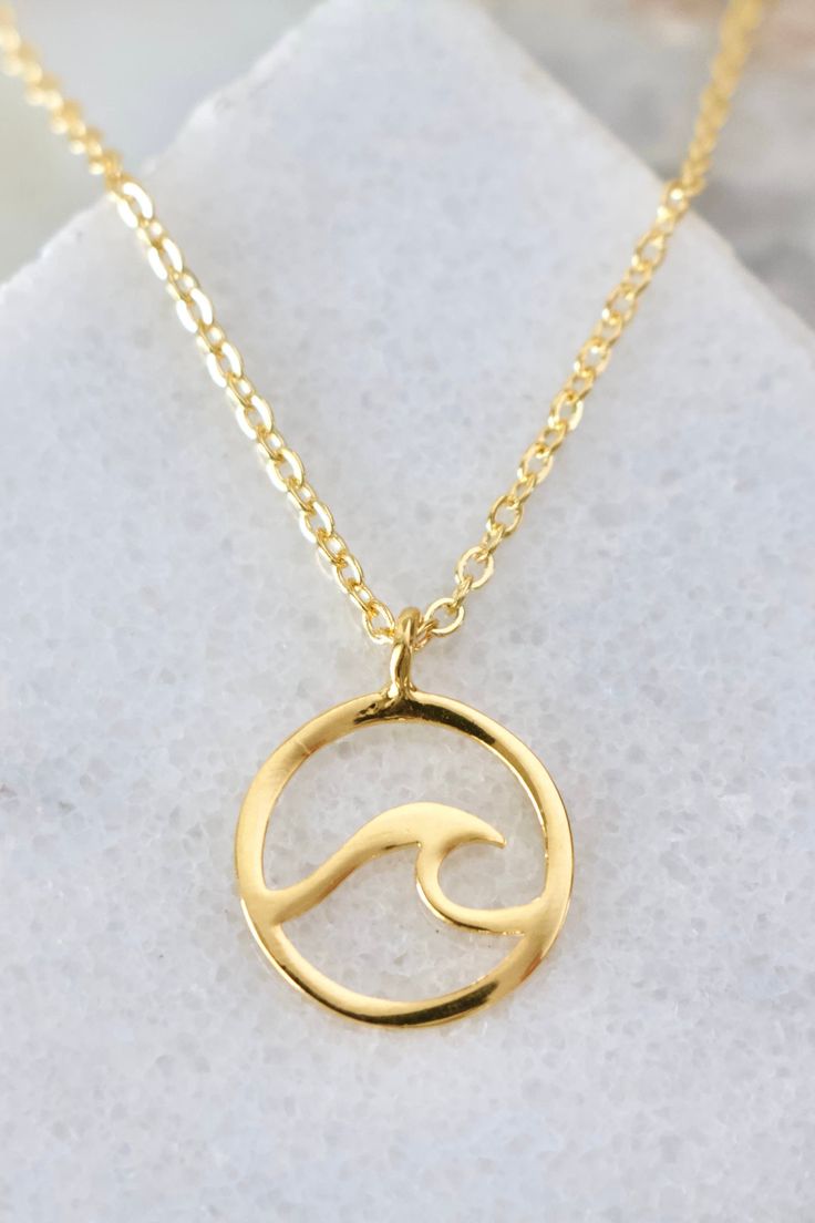 Wave Necklace from Southern Sunday Tarnish Resistant Gold Beach Jewelry, Tarnish Resistant Gold Jewelry For Beach, Adjustable Gold Ocean-inspired Charm Necklace, Minimalist Gold Necklaces For The Beach, Gold Minimalist Necklace For Beach, Minimalist Gold Necklace For Beach, Gold Round Jewelry For The Beach, Gold Round Jewelry For Beach, Gold Round Beach Jewelry