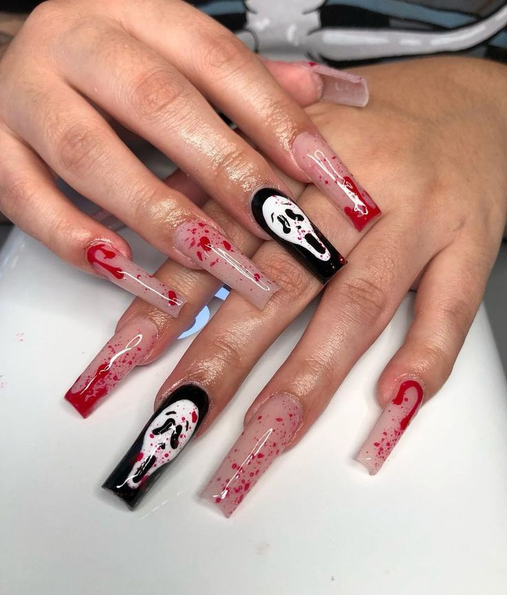 Scary Nails, Horror Nails, Holloween Nails, Halloween Acrylic Nails, Cute Halloween Nails, Nails Halloween, Unique Acrylic Nails, Bling Acrylic Nails, Acrylic Nails Coffin Short