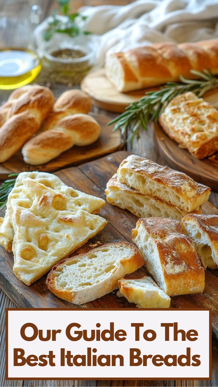 A variety of traditional Italian breads, including ciabatta and focaccia, displayed on a rustic wooden table. Types Of Italian Bread, Traditional Italian Bread, Home Made Italian Bread Recipes, Easy Italian Bread Recipes, Soft Italian Bread Recipes, Italian Sandwich Bread Recipes, Italian Bread Recipe, Italian Breads, Italian Sourdough Bread Recipe