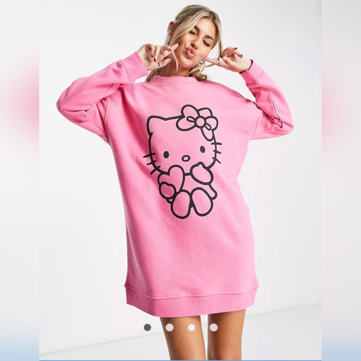 Brand New In Package Asos Hello Kitty Sweater Dress. Size 18. Hot Pink. Hello Kitty Sweater, Kitty Sweater, Hello Kitty Design, Hello Kitty Sweatshirt, Hello Kitty Dress, Kitty Clothes, Hello Kitty Clothes, Asos Curve, Sweatshirt Dress