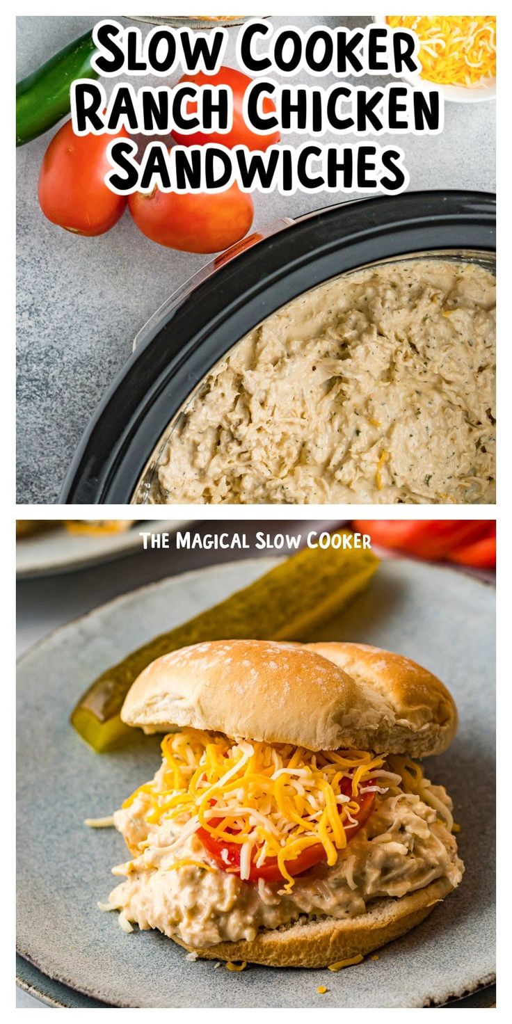 slow cooker ranch chicken sandwiches on a plate