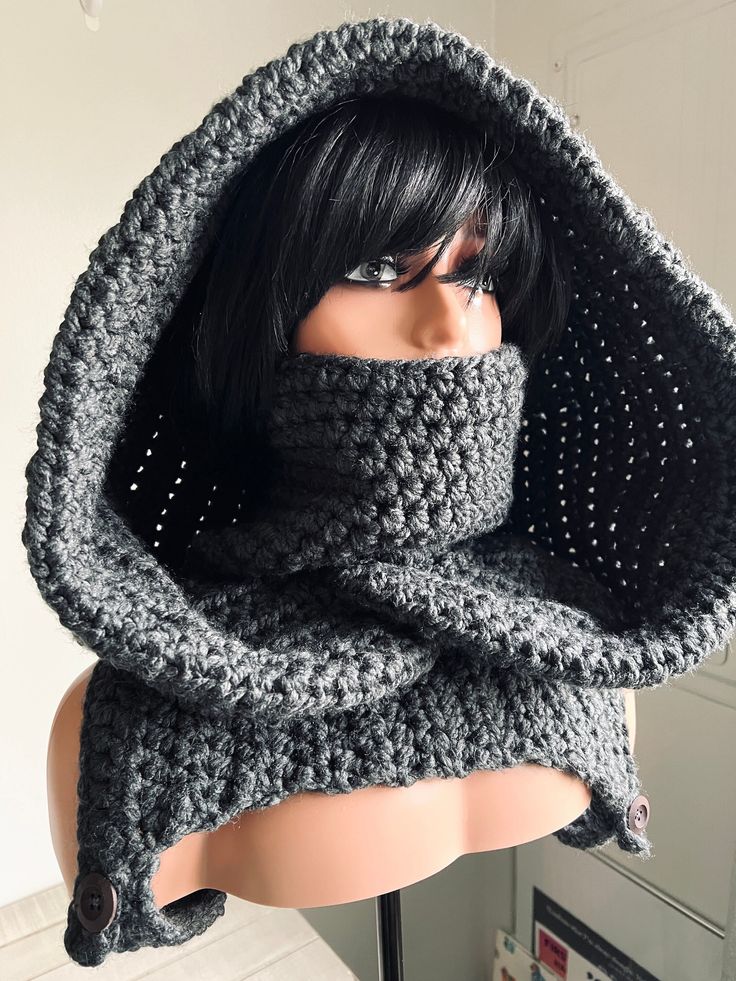 Handmade crochet cowl & Hood combo! These hoods are very warm and perfect for winter! Message me in the personalization box to tell me which color from my color chart you would like to use for the hood  (color used in the default images is charcoal) Special thank you to CreatrixxInTheMatrixx for this amazing pattern. I did make some alterations from the original pattern.  This beautiful crochet cowl & Hood combo is a conversation starter whenever you enter a room... not to mention it will keep y Crochet Ski Mask, Crochet Hooded Cowl, Balaclava Crochet, Crochet Balaclava, Crochet Hood, Cowl Crochet, Hooded Cowl, Crochet Hoodie, Baby Frock Pattern