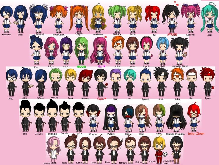 an anime character chart with different hair colors