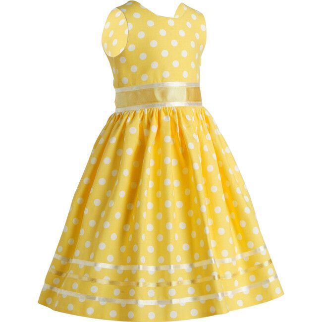 Yellow over white polka dot midi dress in cotton fabric dress, dress has cotton lining and tulle skirt ins. It has mother of pearl buttons at the back. Classic and elegant and definetely your mini loved one will feel the summer breeze | Sorci and Fofa | Polka party Dress, Yellow (Multicolor, Size 3Y)  |  Maisonette collects the best children’s products from around the world (unlike Zulily, Etsy, The Tot, Farfetch Kids, Childrensalon, Crate and Kids, Kohls, Wayfair, Buy Buy Baby, Nordstroms, Mini Cotton Fabric Dress, Polka Dot Midi Dress, Dress Yellow, Buy Buy, Buy Buy Baby, Summer Breeze, Romper Dress, Mother Of Pearl Buttons, Pearl Buttons