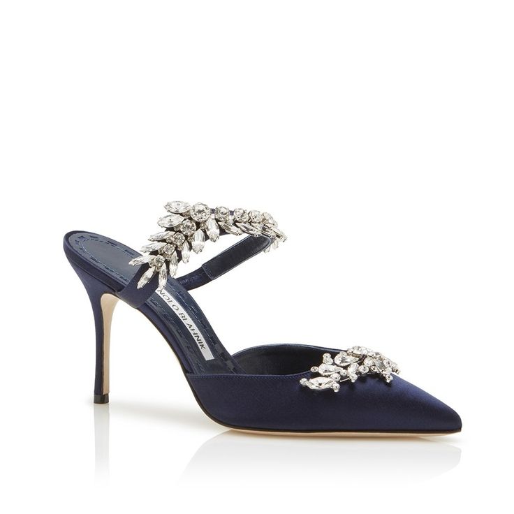 Manolo Blahnik - LURUM - https://www.manoloblahnik.com/us/products/lurum-11730736 Glamorous Evening Mules With 4-inch Heel, Luxury Satin Heels With Heel Strap, Luxury Rhinestone Mules For Formal Occasions, Luxury Embellished Mules For Party, Luxury Satin Heels For Evening, Chic Formal Mules With Rhinestones, Chic Rhinestones Mules For Formal Occasions, Luxury Embellished Mules For Evening, Luxury Embellished Evening Mules