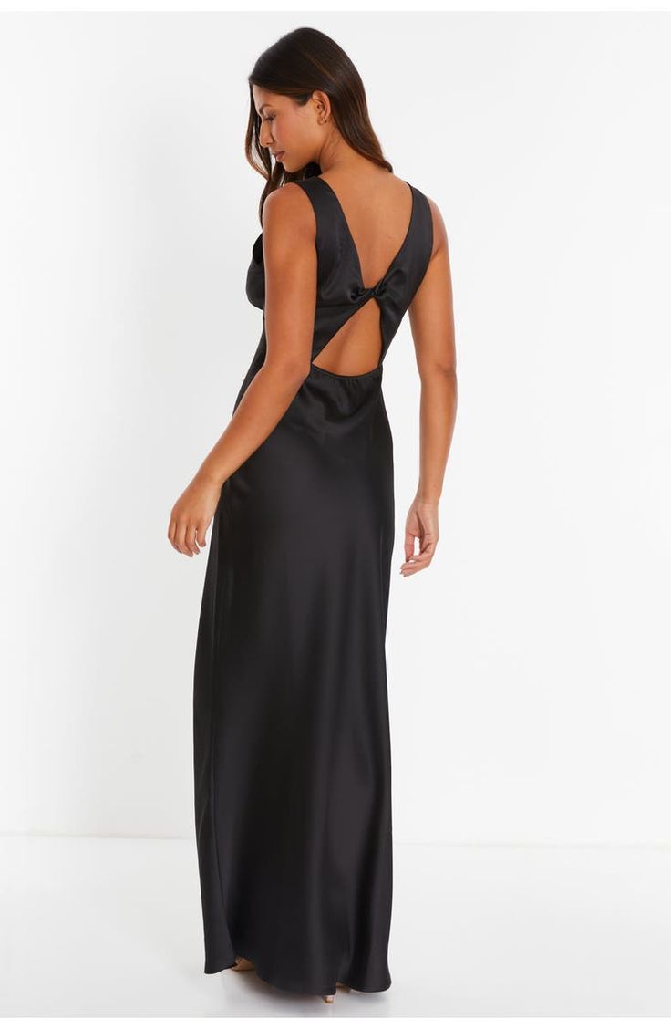 QUIZ Satin Wrap Front Maxi Dress | Nordstrom Sleek V-neck Maxi Dress For Party, Black Tie Wedding Guest Dress Black, V-neck Satin Dress With Tie Back For Night Out, Chic Satin Dress With Fitted Bodice And V-neck, Chic Satin Finish V-neck Evening Dress, Elegant Backless Slip Dress For Prom Season, Elegant Backless Slip Dress For Prom, Elegant Silk Satin Dress For Prom Season, Formal Satin Evening Dress With Ruched Back