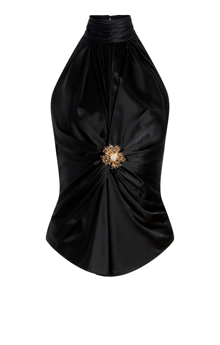 Experience luxury and elegance with our Rachel Top. Made from silk, this halter top boasts a sleeveless design and features a keyhole and brooch detail. Perfect for a night out, its black color adds sophistication to any outfit. Indulge in comfort and style with the Rachel Top. Details Zipper closureFabric: SilkHalter silhouetteKey hole detailSleeveless Content and Care 100% SilkDry CleanImported Measurements 22.75in/57.79cm from necklineMeasurements from size S Halter Neck Top Outfit, Silk Blouse Outfit, Estilo Ivy League, Estilo Ivy, Black Silk Blouse, Mode Zara, The Rachel, Short Denim Skirt, Evening Tops