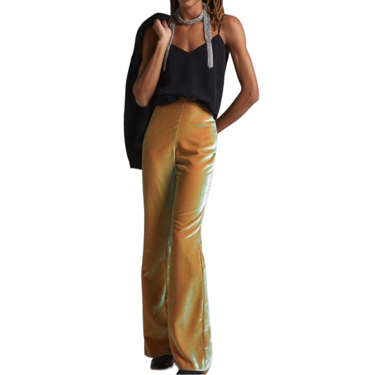 You'll Love These Super Soft, Iridescent & Versatile Flared-Leg Pants. Brand New W/Tag *Flared Leg Silhouette *Pull-On Styling *Side Zip Closure *Viscose, Polyester *Dry Clean *Italy Color: Yellow - Green (Chartreuse | Cintron) Approximate Rise: 11" Approximate Inseam: 32" Product Label Has A Mark To Indicate That Item Cannot Be Returned To Retail Store Fitted Yellow Pants For Night Out, Elegant Yellow Party Bottoms, Yellow Wide-leg Party Pants, Yellow High Waist Bottoms For Party, Yellow Wide Leg Party Pants, Yellow Wide Leg Pants For Party, Yellow Pants For Spring Party, High Waist Yellow Bottoms For Party, Yellow Party Pants For Spring