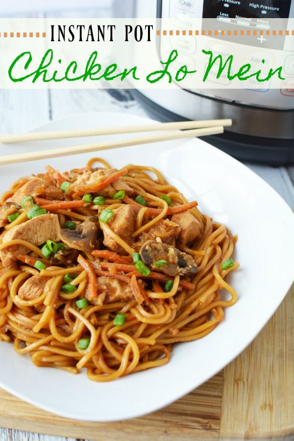 instant pot chicken lo mein with chopsticks on the side