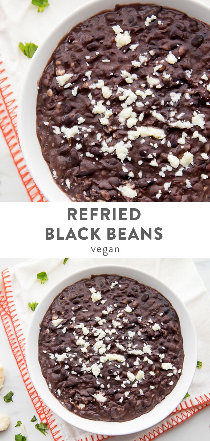 two bowls filled with refried black beans