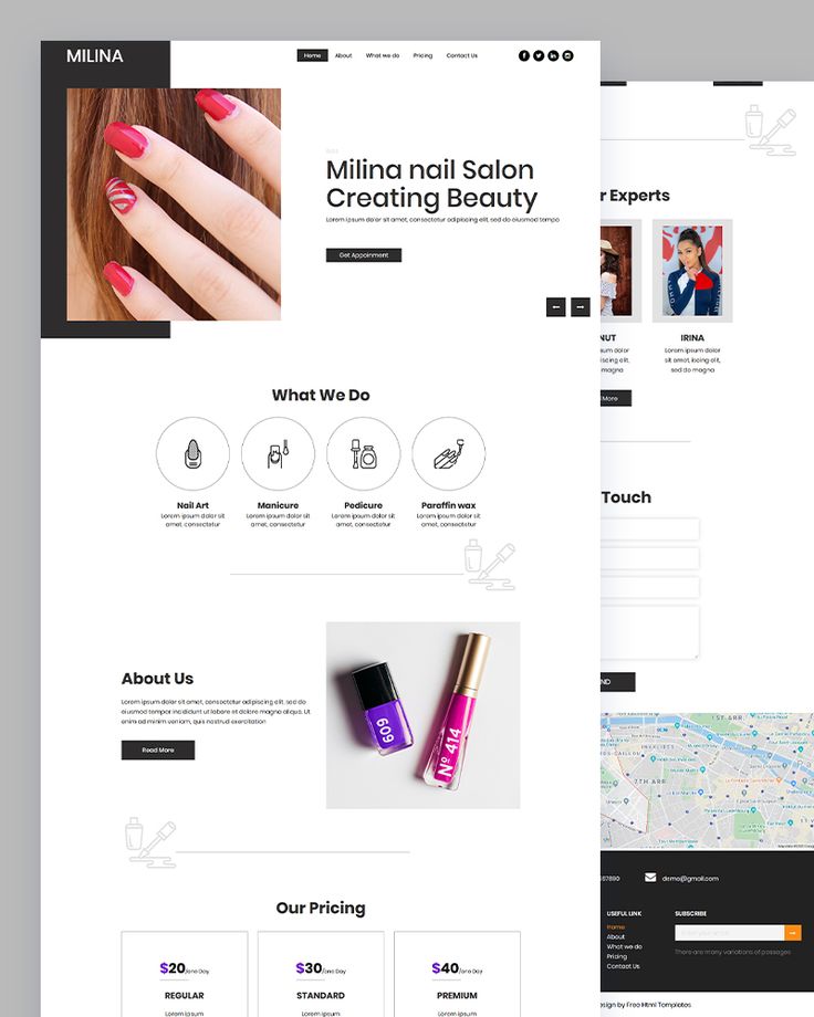 the website is designed to look like it has two different sections, one with nail polish and