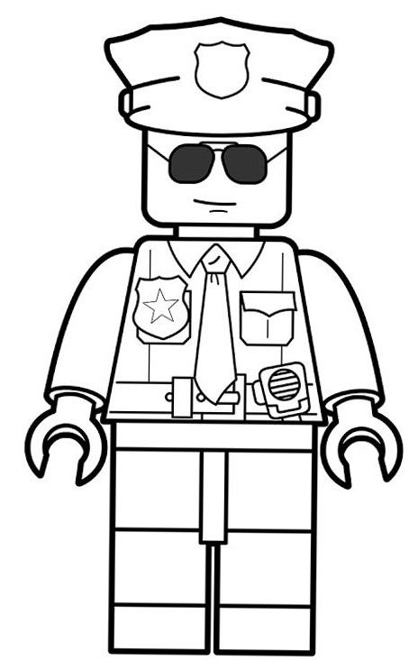 the lego police man is wearing sunglasses and a hat with his hands in his pockets