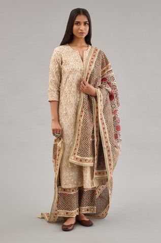 Shop for Kora Off White Gota Jaal Embroidered Kurta Set for Women Online at Aza Fashions Jaal Embroidery, Kurta Cotton, Sequin Flower, White Kurta, Embroidery Hand, Cotton Dupatta, Green Hand, Straight Kurta, Pattern Embroidery