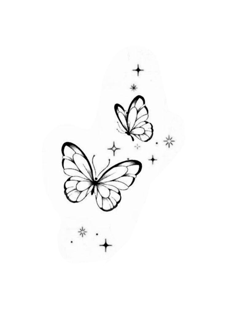 two butterflies flying in the sky with stars