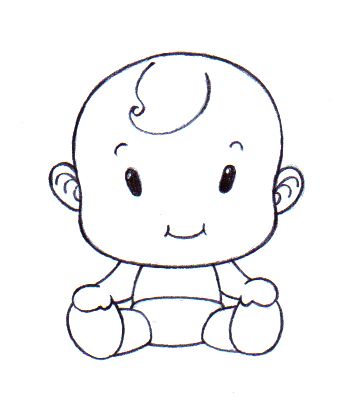 a drawing of a baby sitting down