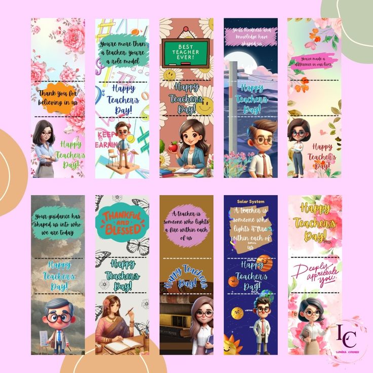 the disney princess bookmarks are lined up on a pink and blue background with flowers