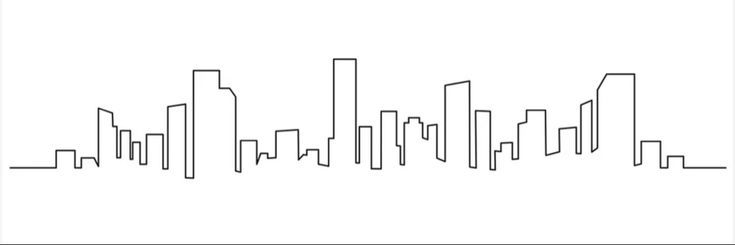 a line drawing of the city skyline with skyscrapers in black and white on a white background