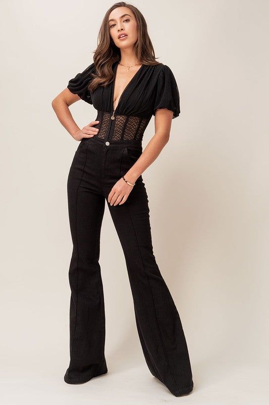 Specifications: Wide Flare Bootcut Denim Style High Rise Center seam Single Button Zipper close 97% Cotton 3% Spandex Sizing: Small 2-4 Medium 6-8 Large 10-12 Inseam 34"-36" Fitted High Rise Flare Jeans For Night Out, High Waist Flare Jeans For Night Out In Fall, Fitted High Waist Jeans, Fitted High-waisted Flare Jeans For Fall, Fall High-waisted Fitted Flare Jeans, Trendy Fitted Full Length Flare Jeans, High Waist Stretch Flare Jeans For Fall, High Waist Flare Jeans For Night Out, Stretch High Waist Flare Jeans For Fall