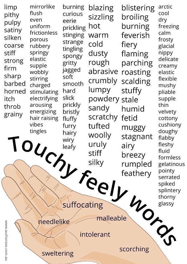 a hand with the words touchy feely words on it, and an image of a