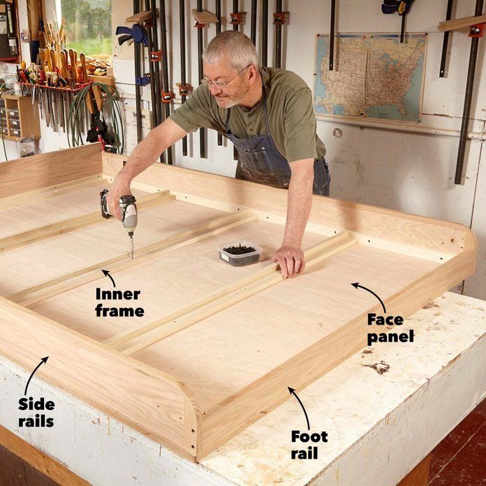 an older man working on some wood in his workshop with tools and parts labeled around him