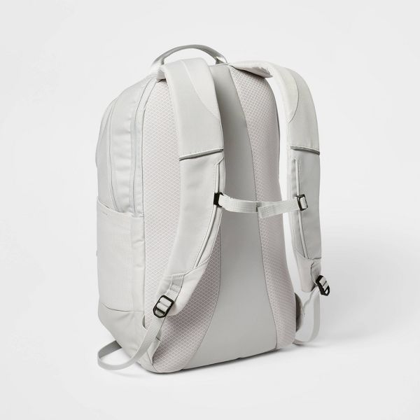 Sporty 19" Backpack Silver - All In Motion™ : Target Casual Outdoor Luggage With Zipper Closure, White Waterproof Backpack For Outdoor Activities, White Waterproof Backpack For Outdoor, Casual Nylon Backpack For Trips, White Backpack With Zipper For Outdoor Activities, Nylon Backpack With Water Bottle Pocket For Trip, Functional White Luggage For Everyday Use, Waterproof White Backpack For Travel, White Waterproof Backpack For Travel