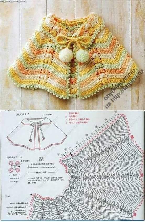 crochet pattern for a baby's sweater with pom poms