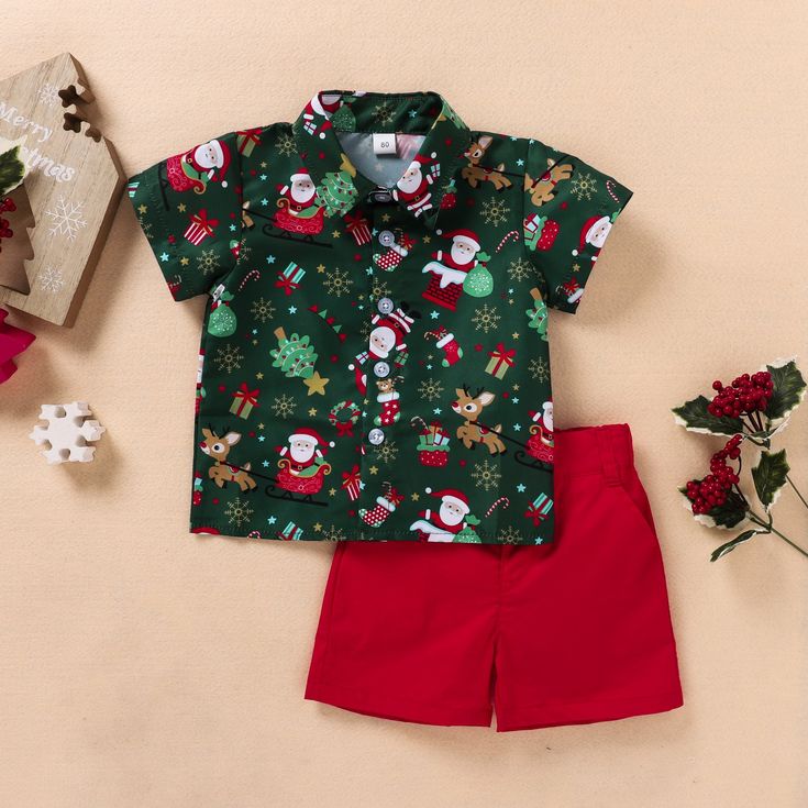 Pattern: cartoon print Color: green, chocolate Height: 90CM, 100cm, 110cm, 120cm Sleeves: short sleeves Thickness: normal Fabric: Cotton Gender: boy Launch: Autumn 2021 Season: Summer Toddler Christmas Outfit, Boys Christmas Outfits, Christmas Suit, Kids Christmas Outfits, Santa Shirt, Set Outfits, Chic Shirts, Santa Shirts, Toddler Christmas