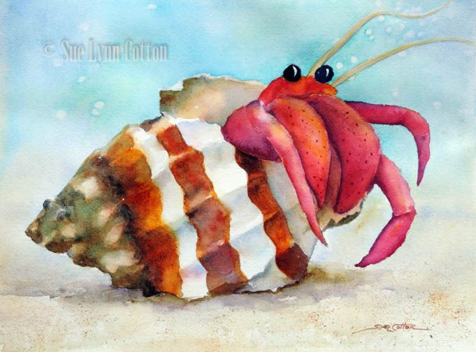 a painting of a red crab on a shell