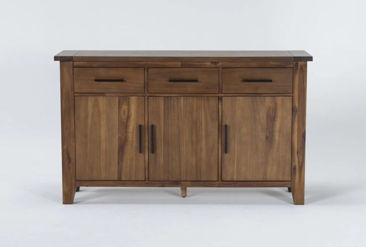 the sideboard is made out of wood and has two doors on one side, with three