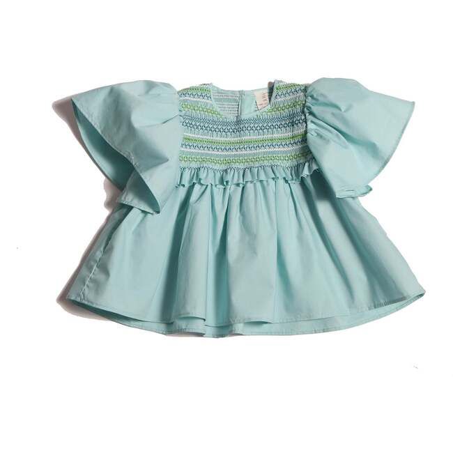 A delicately ruffled butterfly short-sleeve blouse featuring a colorful smocked bib. With a button loop and modesty lip at the back of the crew neckline, this voluminous flounce sleeve top makes for a sweet style for your little one! | TiA CiBANi KiDS | Sofia Smocked Blouse, Bay (Blue, Size 5-6Y) | Maisonette collects the best children’s products from around the world (unlike Zulily, Etsy, The Tot, Farfetch Kids, Childrensalon, Crate and Kids, Kohls, Wayfair, Buy Buy Baby, Nordstroms, Mini Boden Cotton Smocked Dress With Flutter Sleeves And Ruffles, Cotton Smocked Dress With Ruffle Sleeves, Summer Ruffle Sleeve Blouse With Smocked Cuffs, Summer Blouse With Smocked Ruffle Sleeves, Summer Blouse With Smocked Cuffs And Ruffle Sleeves, Playful Smocked Dress With Short Sleeves And Ruffles, Playful Smocked Dress With Ruffles And Short Sleeves, Spring Smocked Dress With Ruffled Collar And Details, Blue Smocked Dress With Flutter Sleeves And Ruffles