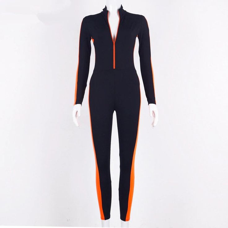 Type: Jumpsuits Material: Polyester Material: Spandex Item Type: Jumpsuits & Rompers Style: Casual Decoration: None Fabric Type: Broadcloth Fit Type: skinny Pattern Type: Patchwork Model Number: Sporty Jumpsuit Gender: Women Plus Size 90s, Zipper Jumpsuit, Make Your Own Dress, Style Clothes, Striped Jumpsuit, Long Jumpsuits, Streetwear Outfits, Ootd Outfit, Sleeved Romper