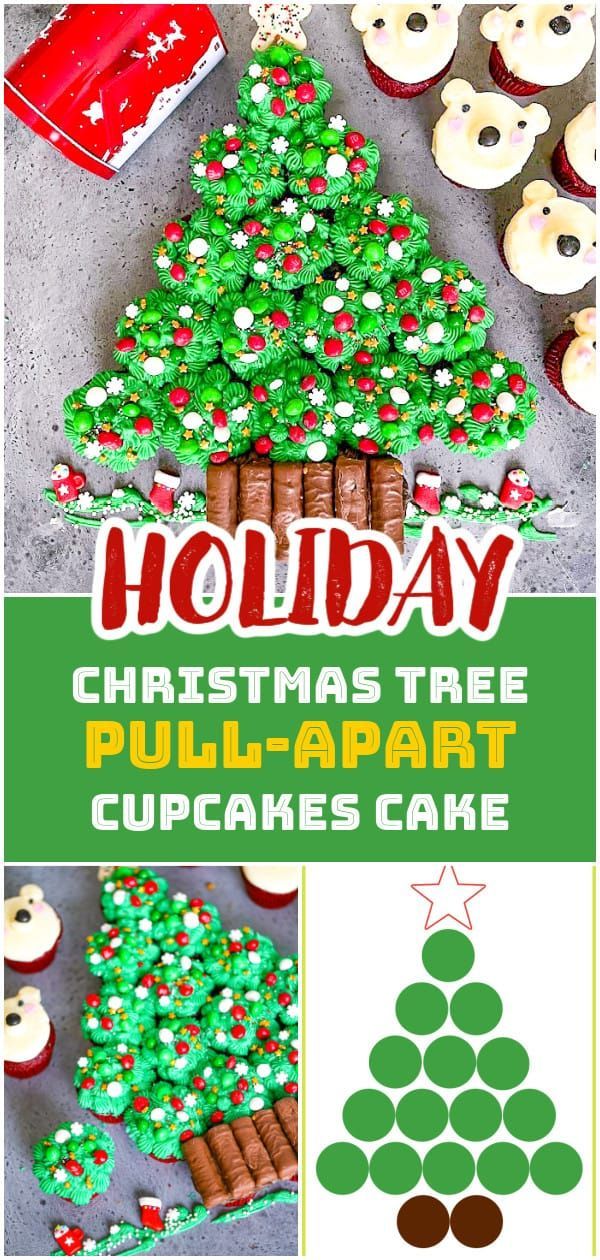 a christmas tree made out of cupcakes is shown with the words holiday on it