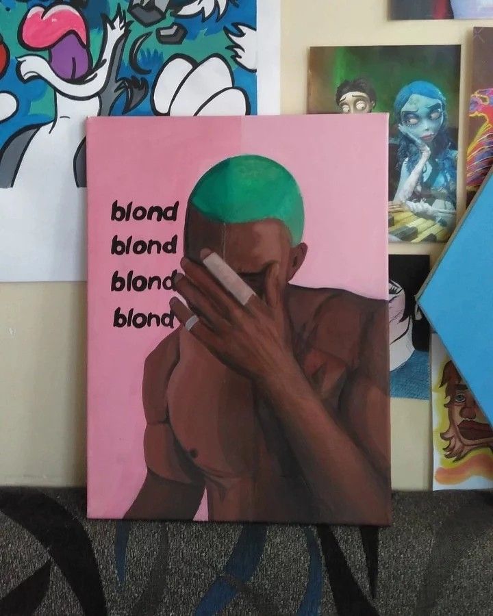 Frank Ocean Painting Canvas Easy, Frank Ocean Album Cover Painting, Frank Ocean Blond Painting, Blond Painting Frank Ocean, Cartoon Canvas Painting Ideas Wall Art, Frank Ocean Inspired Painting, Frank Ocean Canvas Painting, Frank Ocean Inspired Art, Frank Ocean Art Painting