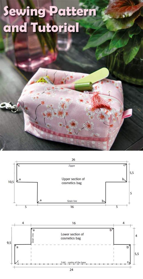 sewing pattern and instructions to make a zippered pouch with flowers on the inside, sitting on a table next to a flower vase